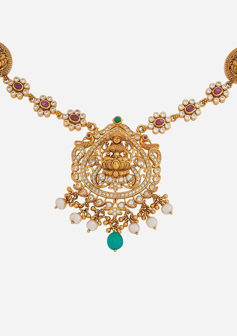 Embellished Bridal Silver Gold-Plated Temple Necklace for Women | Traditional Temple Jewellery for Wedding & Festive Wear | Gift for Her - Indya