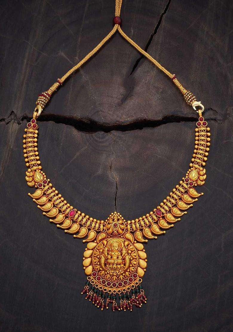 Embellished Bridal 92.5 Pure Silver Gold-Plated Temple Necklace for Women | Traditional Temple Jewellery for Wedding & Festive Wear | Gift for Her - Indya