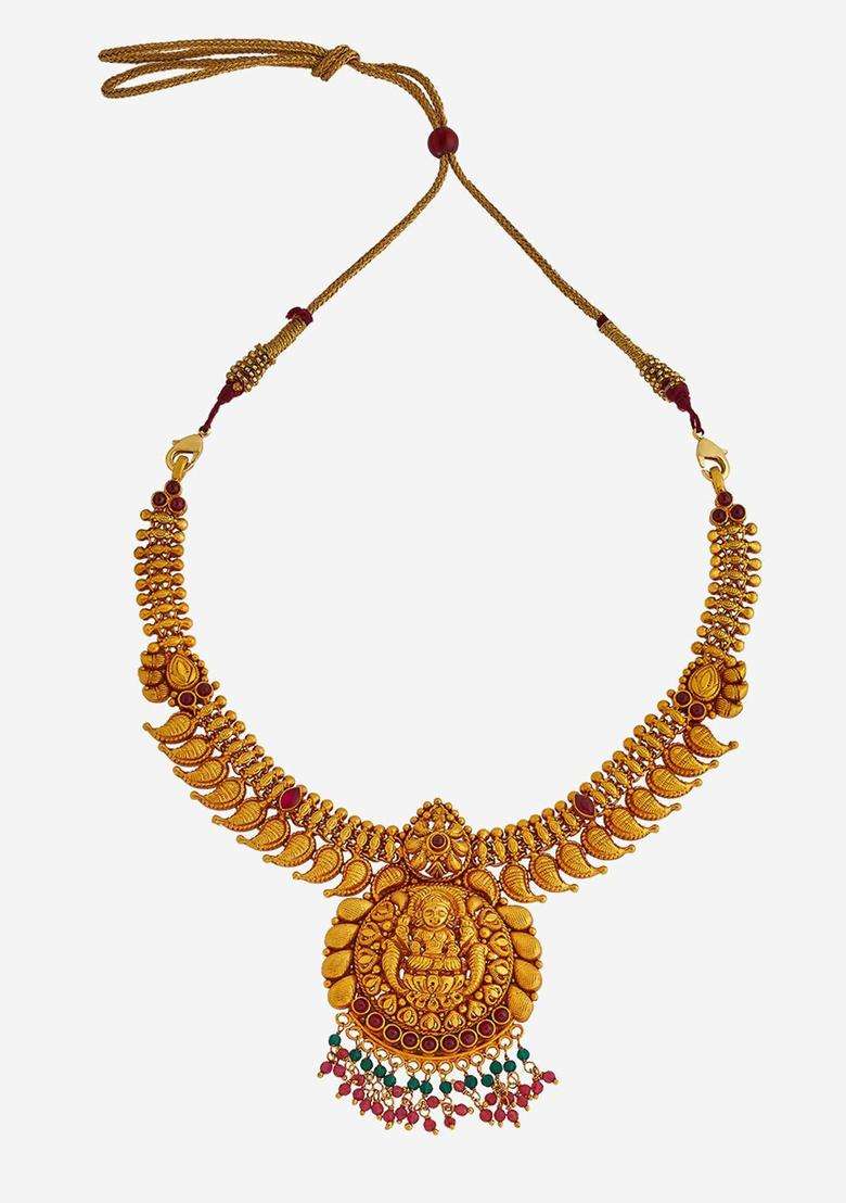 Embellished Bridal 92.5 Pure Silver Gold-Plated Temple Necklace for Women | Traditional Temple Jewellery for Wedding & Festive Wear | Gift for Her - Indya