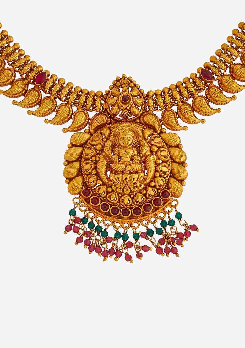 Embellished Bridal 92.5 Pure Silver Gold-Plated Temple Necklace for Women | Traditional Temple Jewellery for Wedding & Festive Wear | Gift for Her - Indya