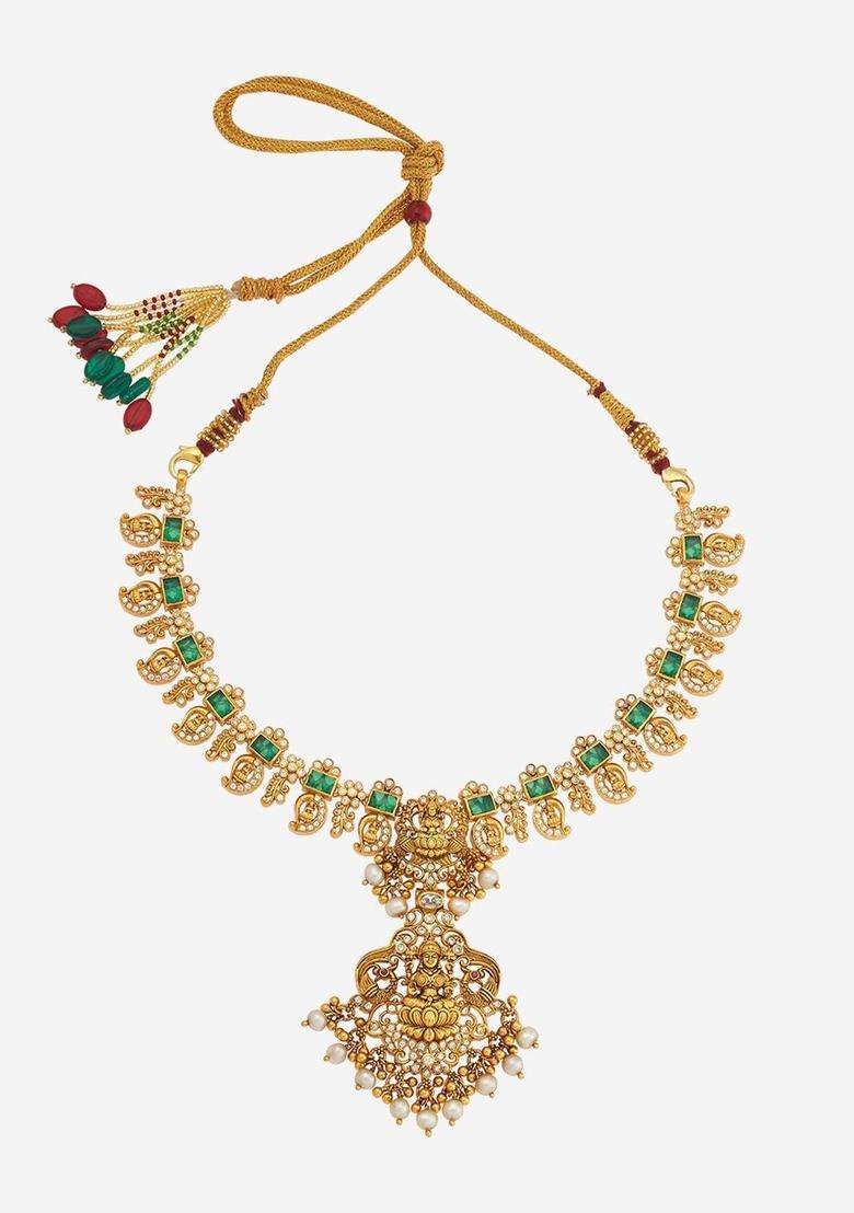 Embellished Bridal 92.5 Zircon Oxidised Temple Necklace with CZ Stone for Women | Traditional Temple Jewellery for Wedding & Festive Wear | Gift for Her - Indya
