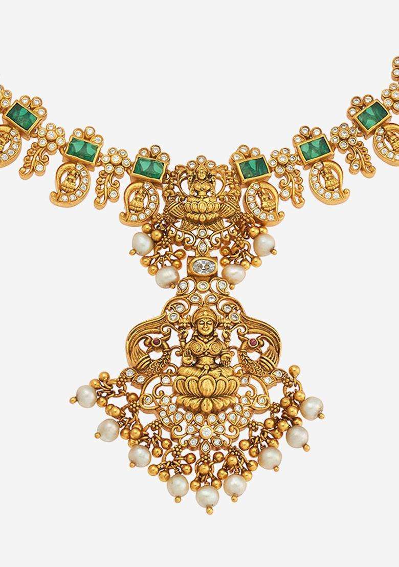 Embellished Bridal 92.5 Zircon Oxidised Temple Necklace with CZ Stone for Women | Traditional Temple Jewellery for Wedding & Festive Wear | Gift for Her - Indya