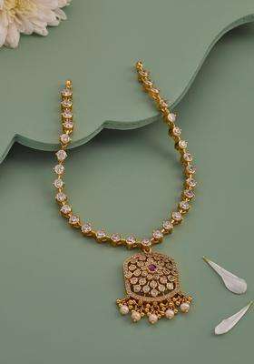 92.5 Pure Silver Gold-Plated Stone Studded & Beaded Necklace for Women | Traditional Temple Jewellery for Wedding & Festive Wear | Gift for Her