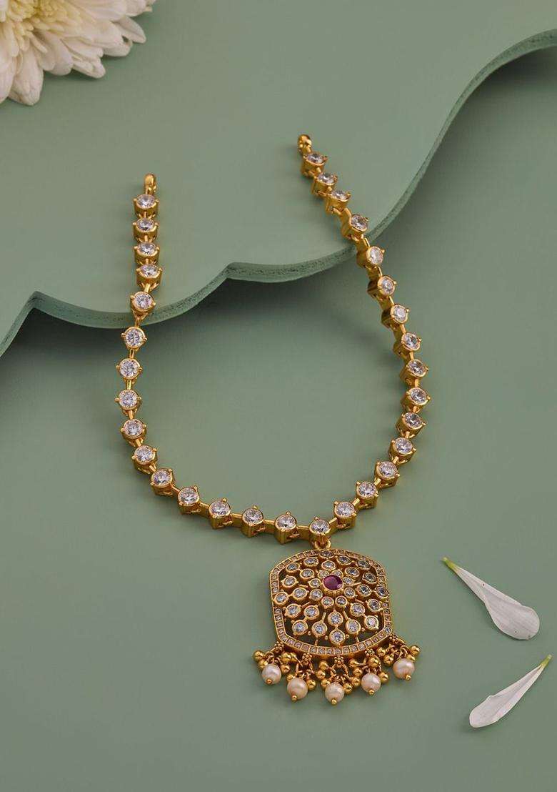 92.5 Pure Silver Gold-Plated Stone Studded & Beaded Necklace for Women | Traditional Temple Jewellery for Wedding & Festive Wear | Gift for Her - Indya