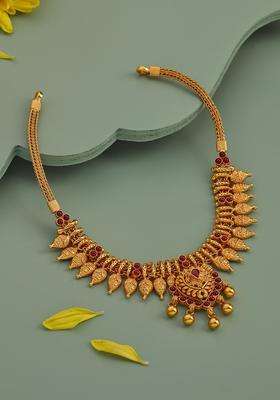 92.5 Pure Silver Gold-Plated Stone Studded Temple Necklace for Women | Traditional Temple Jewellery for Wedding & Festive Wear | Gift for Her