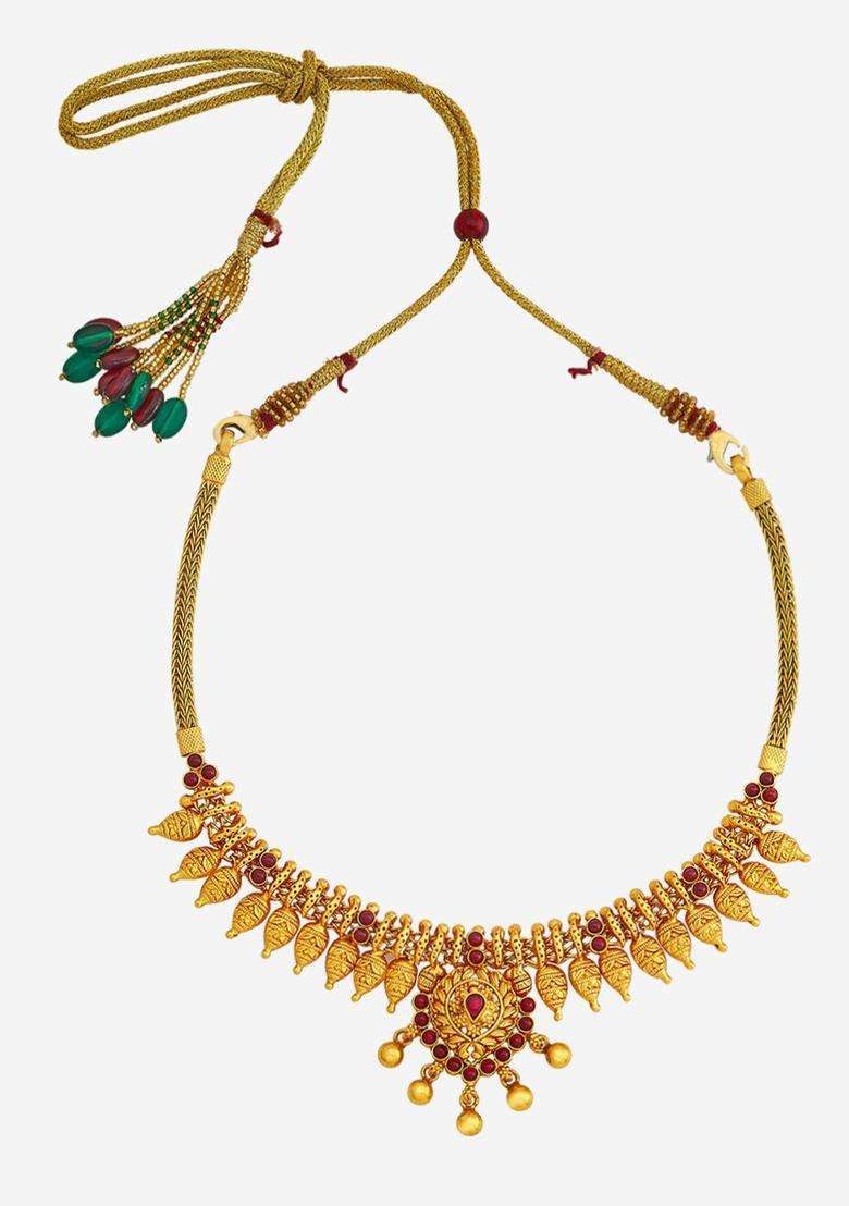 92.5 Pure Silver Gold-Plated Stone Studded Temple Necklace for Women | Traditional Temple Jewellery for Wedding & Festive Wear | Gift for Her - Indya