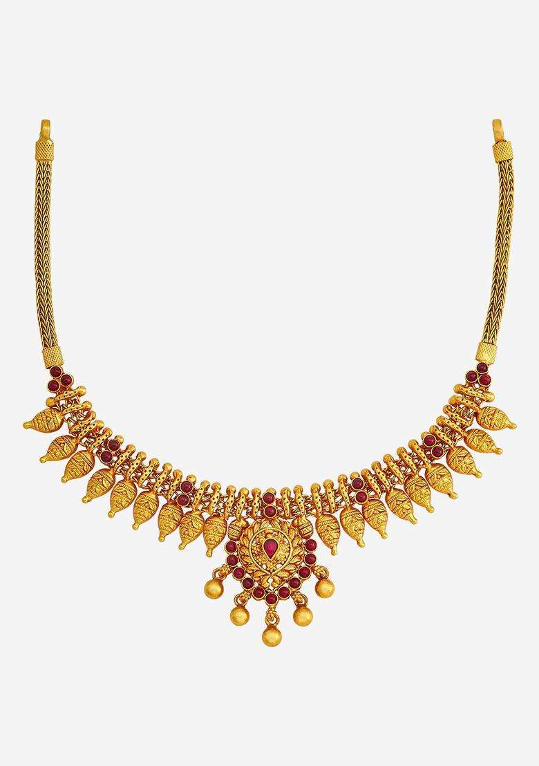 92.5 Pure Silver Gold-Plated Stone Studded Temple Necklace for Women | Traditional Temple Jewellery for Wedding & Festive Wear | Gift for Her - Indya