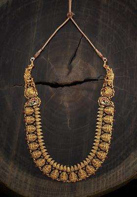 Embellished Bridal 92.5 Pure Silver Gold-Plated Temple Necklace for Women | Traditional Temple Jewellery for Wedding & Festive Wear | Gift for Her