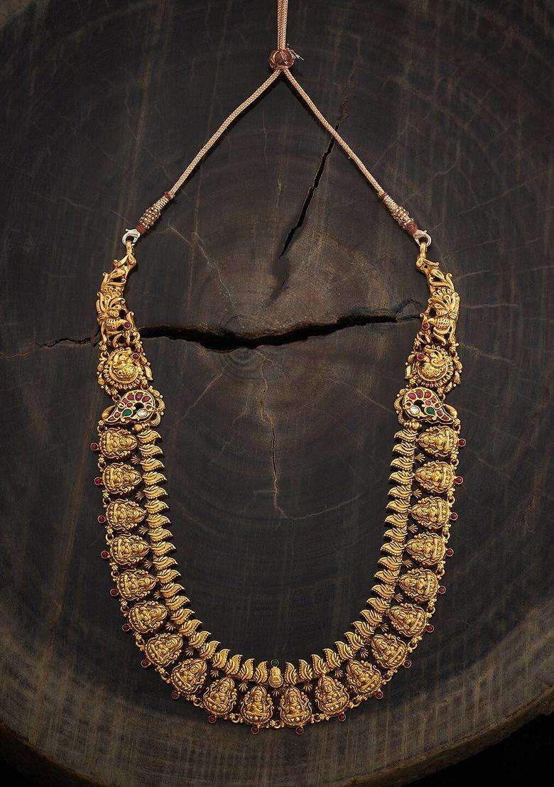 Embellished Bridal 92.5 Pure Silver Gold-Plated Temple Necklace for Women | Traditional Temple Jewellery for Wedding & Festive Wear | Gift for Her - Indya