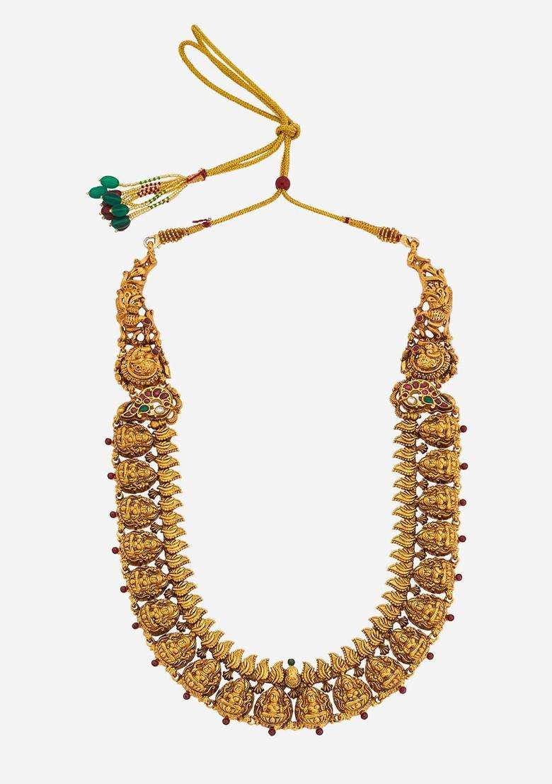 Embellished Bridal 92.5 Pure Silver Gold-Plated Temple Necklace for Women | Traditional Temple Jewellery for Wedding & Festive Wear | Gift for Her - Indya