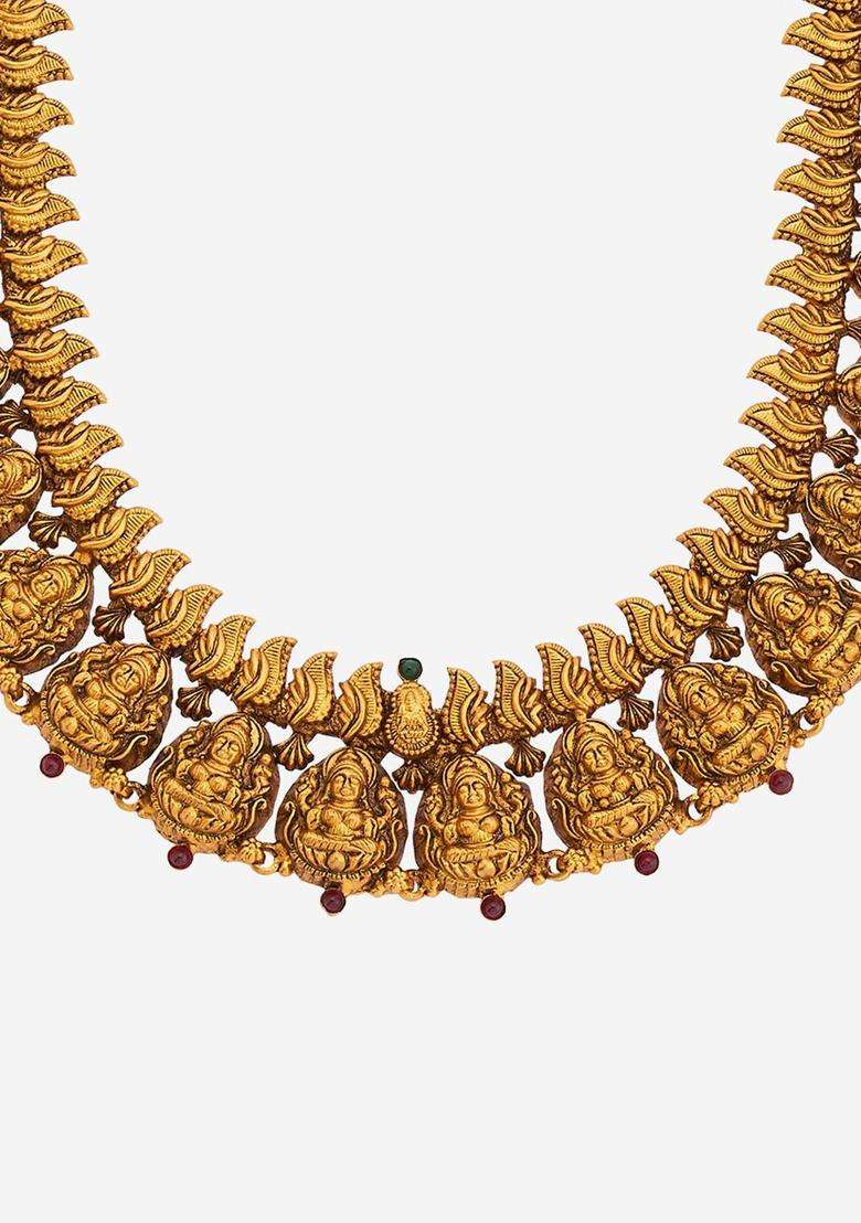 Embellished Bridal 92.5 Pure Silver Gold-Plated Temple Necklace for Women | Traditional Temple Jewellery for Wedding & Festive Wear | Gift for Her - Indya