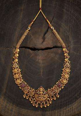 Embellished Bridal 92.5 Silver Gold-Plated Temple Necklace for Women | Traditional Temple Jewellery for Wedding & Festive Wear | Gift for Her
