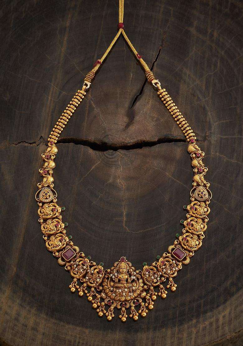 Embellished Bridal 92.5 Silver Gold-Plated Temple Necklace for Women | Traditional Temple Jewellery for Wedding & Festive Wear | Gift for Her - Indya