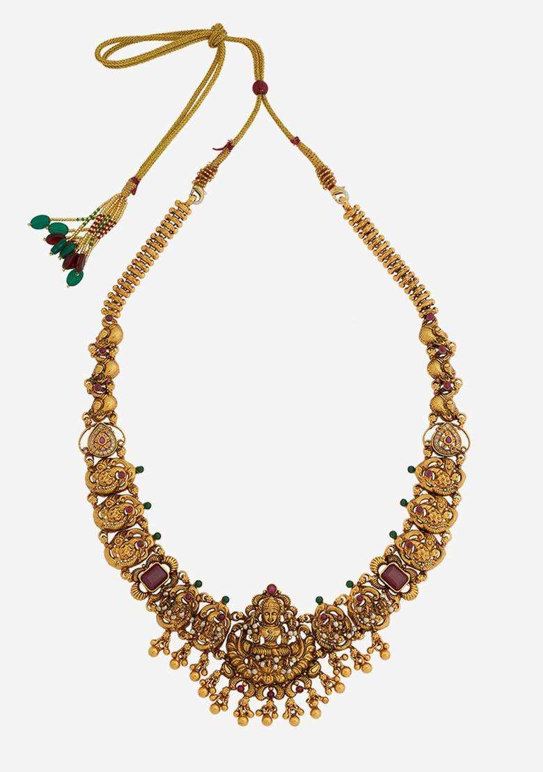 Embellished Bridal 92.5 Silver Gold-Plated Temple Necklace for Women | Traditional Temple Jewellery for Wedding & Festive Wear | Gift for Her - Indya