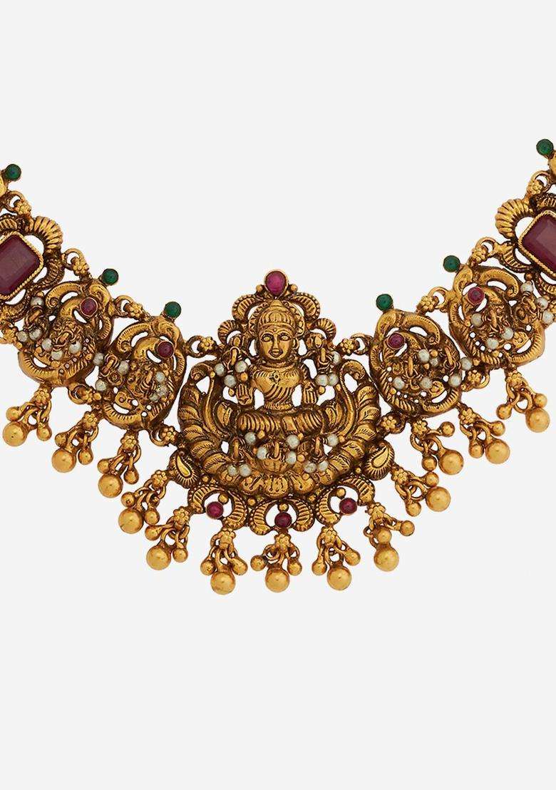 Embellished Bridal 92.5 Silver Gold-Plated Temple Necklace for Women | Traditional Temple Jewellery for Wedding & Festive Wear | Gift for Her - Indya