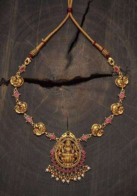 Embellished Bridal 92.5 Silver Gold-Plated Temple Necklace for Women | Traditional Temple Jewellery for Wedding & Festive Wear | Gift for Her
