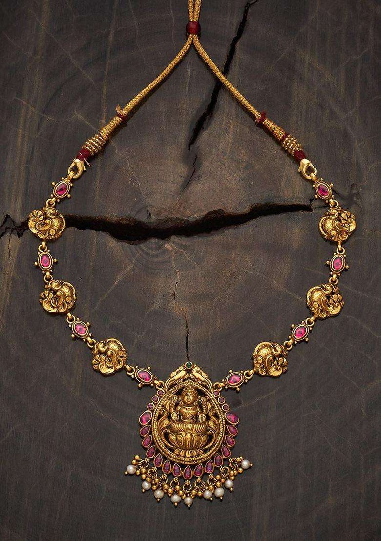 Embellished Bridal 92.5 Silver Gold-Plated Temple Necklace for Women | Traditional Temple Jewellery for Wedding & Festive Wear | Gift for Her - Indya