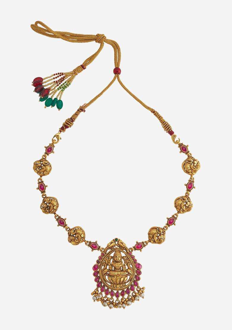 Embellished Bridal 92.5 Silver Gold-Plated Temple Necklace for Women | Traditional Temple Jewellery for Wedding & Festive Wear | Gift for Her - Indya