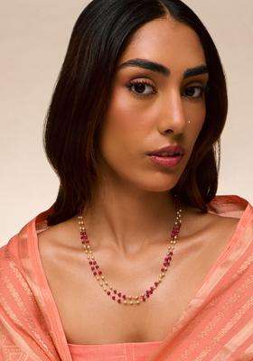 Temple Pearl Gold-Plated Stone-Studded Chain for Women | Traditional Temple Jewellery for Wedding & Festive Wear | Gift for Her
