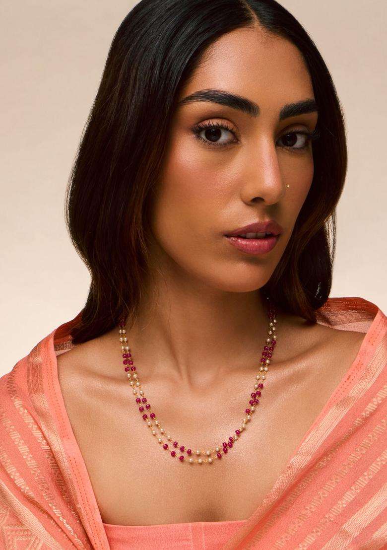 Temple Pearl Gold-Plated Stone-Studded Chain for Women | Traditional Temple Jewellery for Wedding & Festive Wear | Gift for Her - Indya