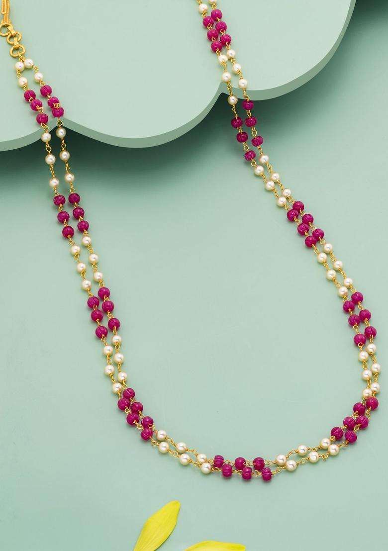 Temple Pearl Gold-Plated Stone-Studded Chain for Women | Traditional Temple Jewellery for Wedding & Festive Wear | Gift for Her - Indya