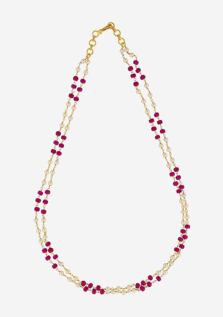 Temple Pearl Gold-Plated Stone-Studded Chain for Women | Traditional Temple Jewellery for Wedding & Festive Wear | Gift for Her - Indya