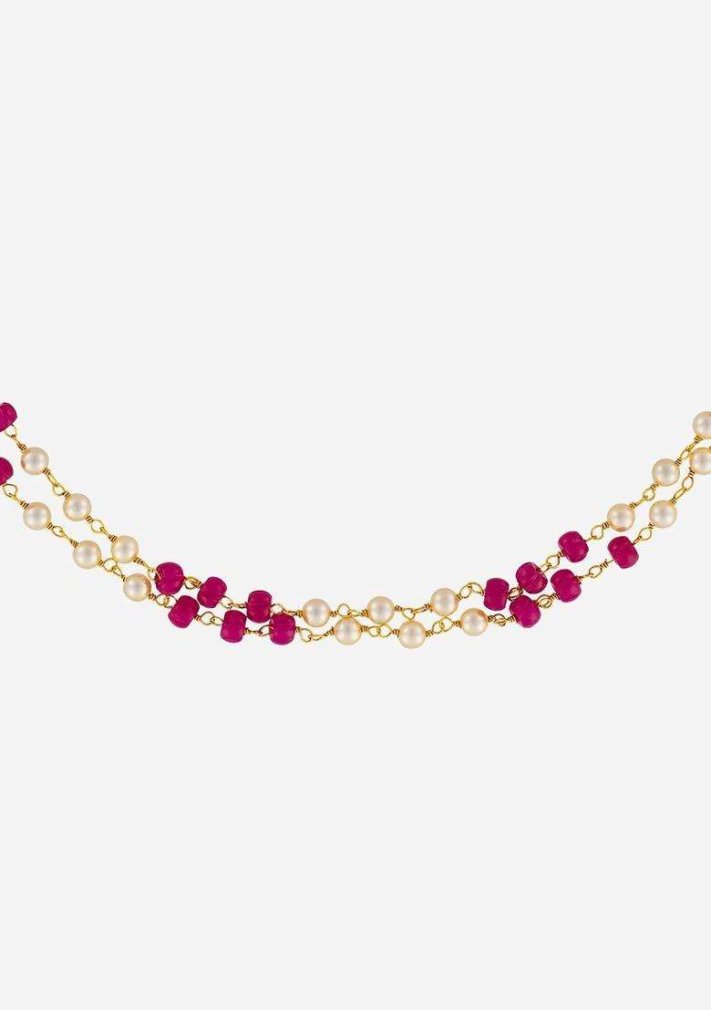 Temple Pearl Gold-Plated Stone-Studded Chain for Women | Traditional Temple Jewellery for Wedding & Festive Wear | Gift for Her - Indya