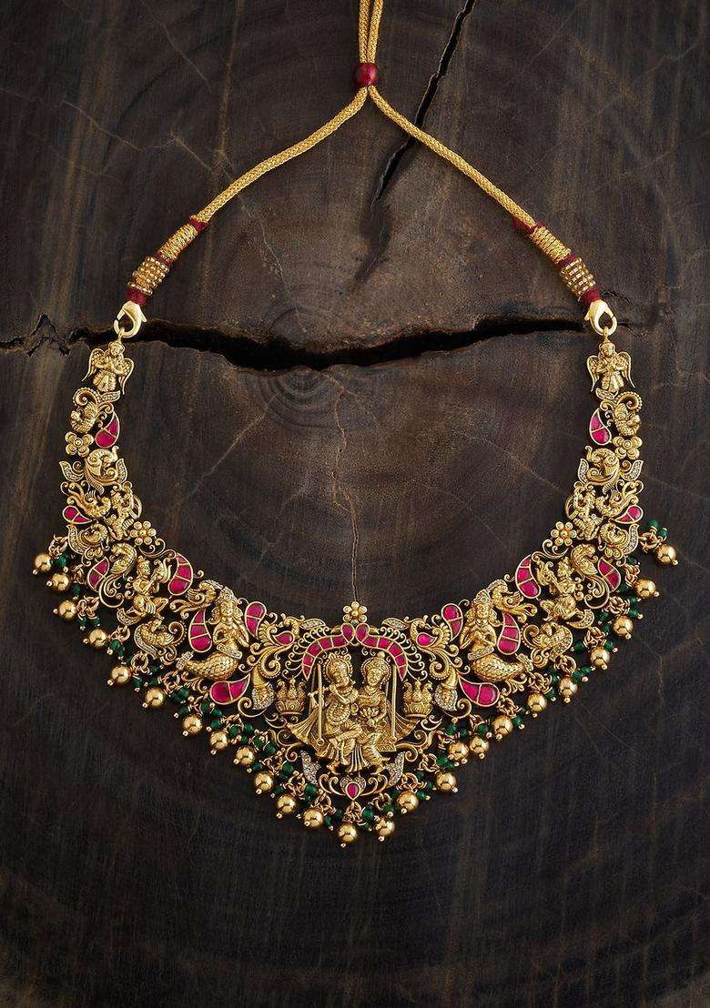 Embellished Bridal 92.5 Silver Gold-Plated Temple Necklace for Women | Traditional Temple Jewellery for Wedding & Festive Wear | Gift for Her - Indya
