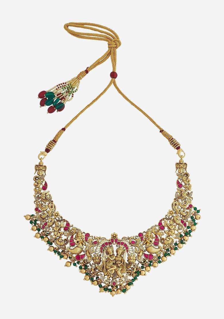 Embellished Bridal 92.5 Silver Gold-Plated Temple Necklace for Women | Traditional Temple Jewellery for Wedding & Festive Wear | Gift for Her - Indya