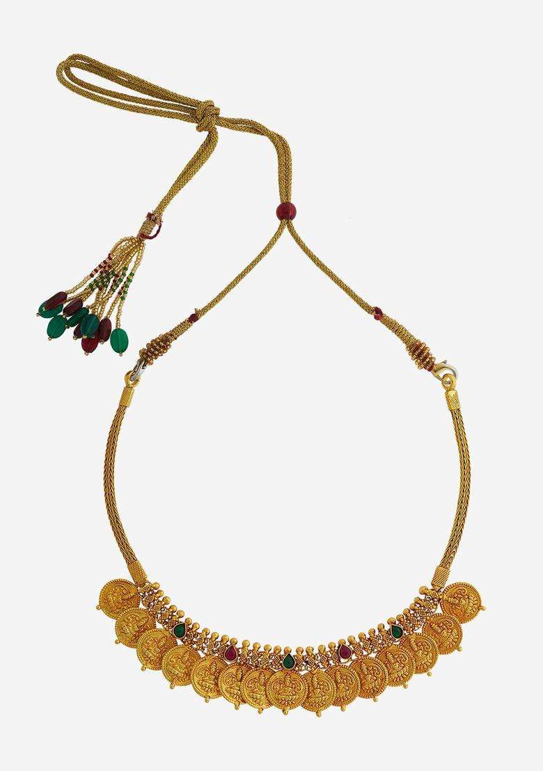 Embellished Bridal 92.5 Silver Gold-Plated Temple Necklace for Women | Traditional Temple Jewellery for Wedding & Festive Wear | Gift for Her - Indya