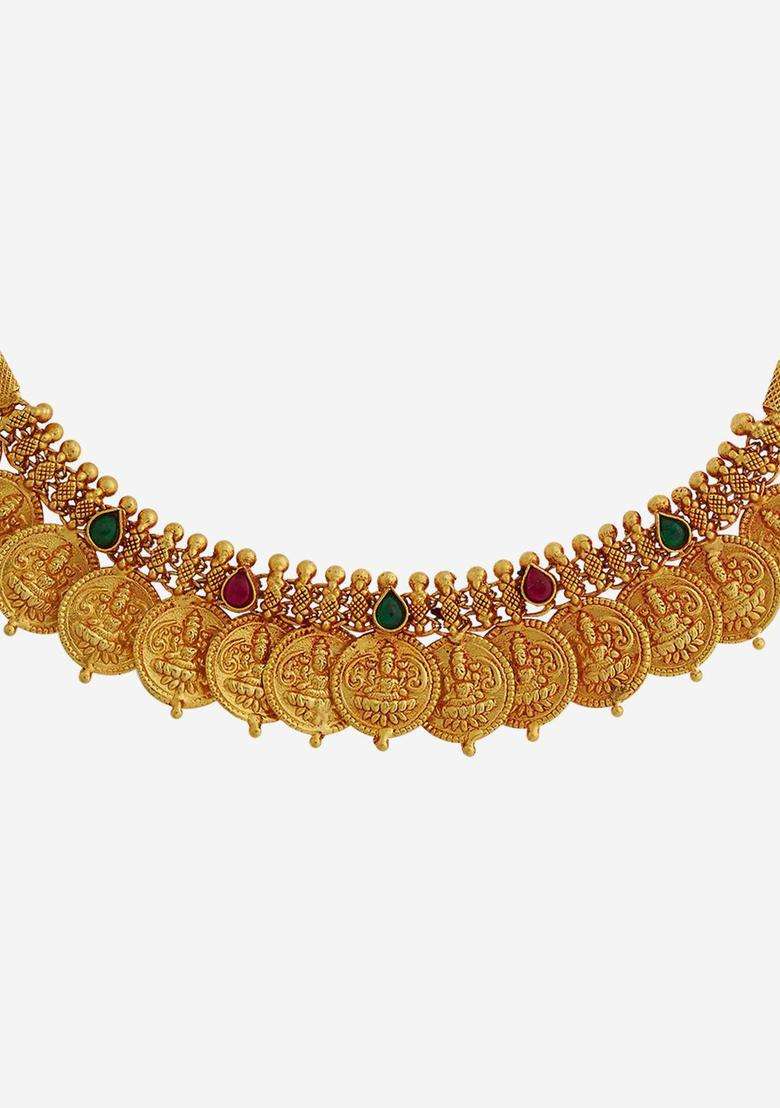Embellished Bridal 92.5 Silver Gold-Plated Temple Necklace for Women | Traditional Temple Jewellery for Wedding & Festive Wear | Gift for Her - Indya