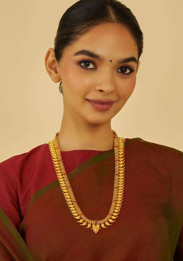 Embellished Bridal 92.5 Silver Gold-Plated Temple Necklace for Women | Traditional Temple Jewellery for Wedding & Festive Wear | Gift for Her - Indya
