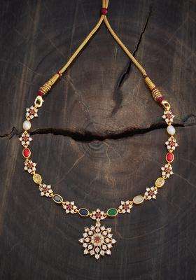 92.5 Pure Silver Navaratna Gold-Plated Stone Studded Necklace for Women | Traditional Temple Jewellery for Wedding & Festive Wear | Gift for Her