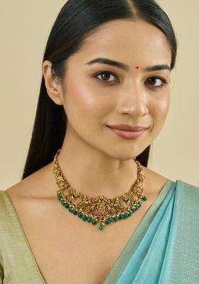 Silver Gold-Plated Beaded Temple Necklace for Women | Traditional Temple Jewellery for Wedding & Festive Wear | Gift for Her