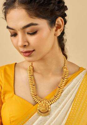 92.5 Pure Silver Gold-Plated Stone Studded Temple Necklace for Women | Traditional Temple Jewellery for Wedding & Festive Wear | Gift for Her