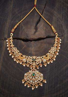 92.5 Pure Silver Gold-Plated Stone Studded & Beaded Necklace for Women | Traditional Temple Jewellery for Wedding & Festive Wear | Gift for Her