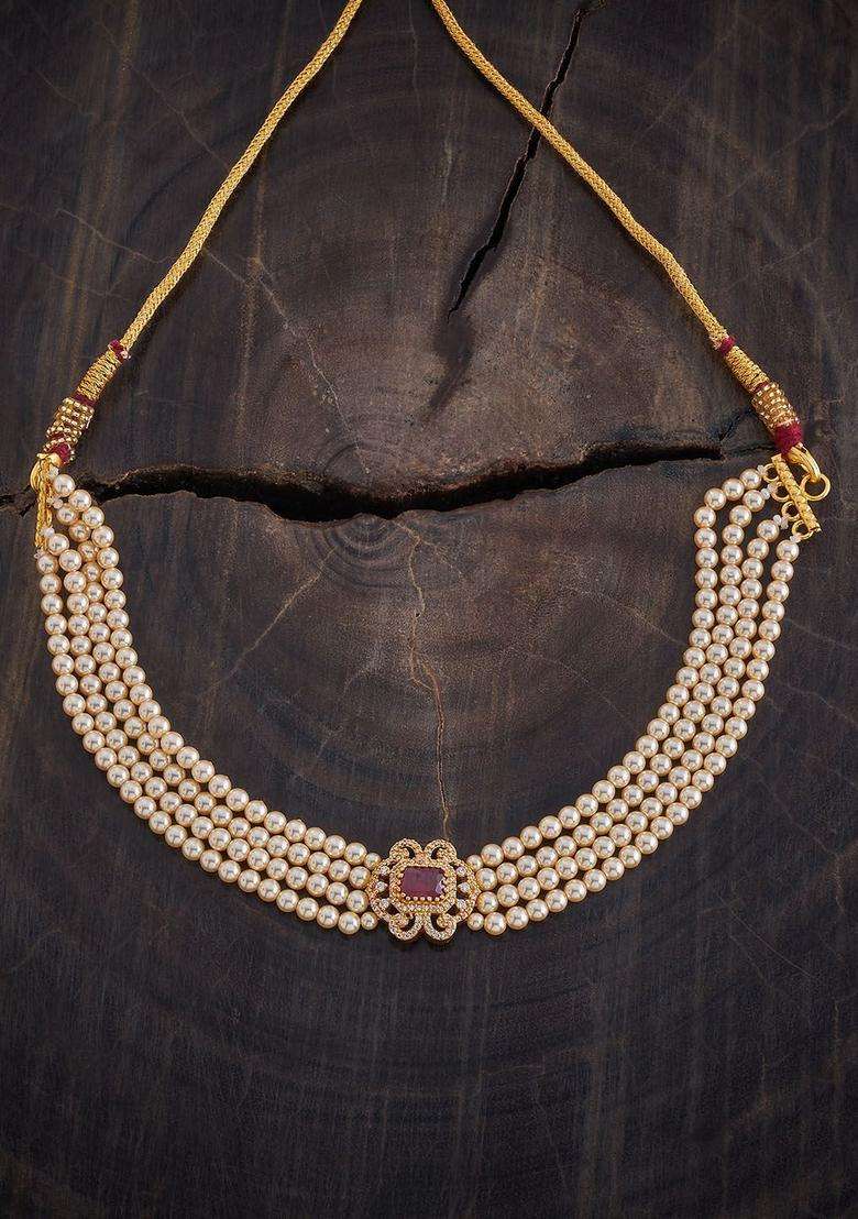 92.5 Pure Silver Gold-Plated Stone Studded & Beaded Necklace for Women | Traditional Temple Jewellery for Wedding & Festive Wear | Gift for Her - Indya