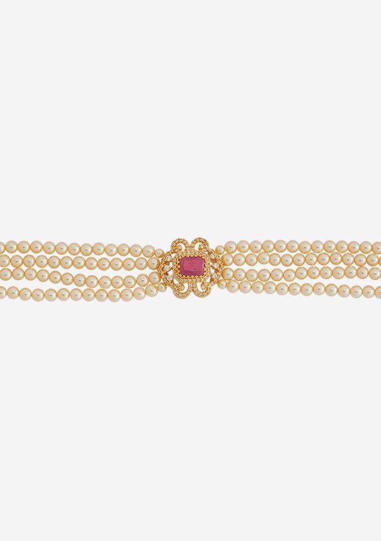 92.5 Pure Silver Gold-Plated Stone Studded & Beaded Necklace for Women | Traditional Temple Jewellery for Wedding & Festive Wear | Gift for Her - Indya