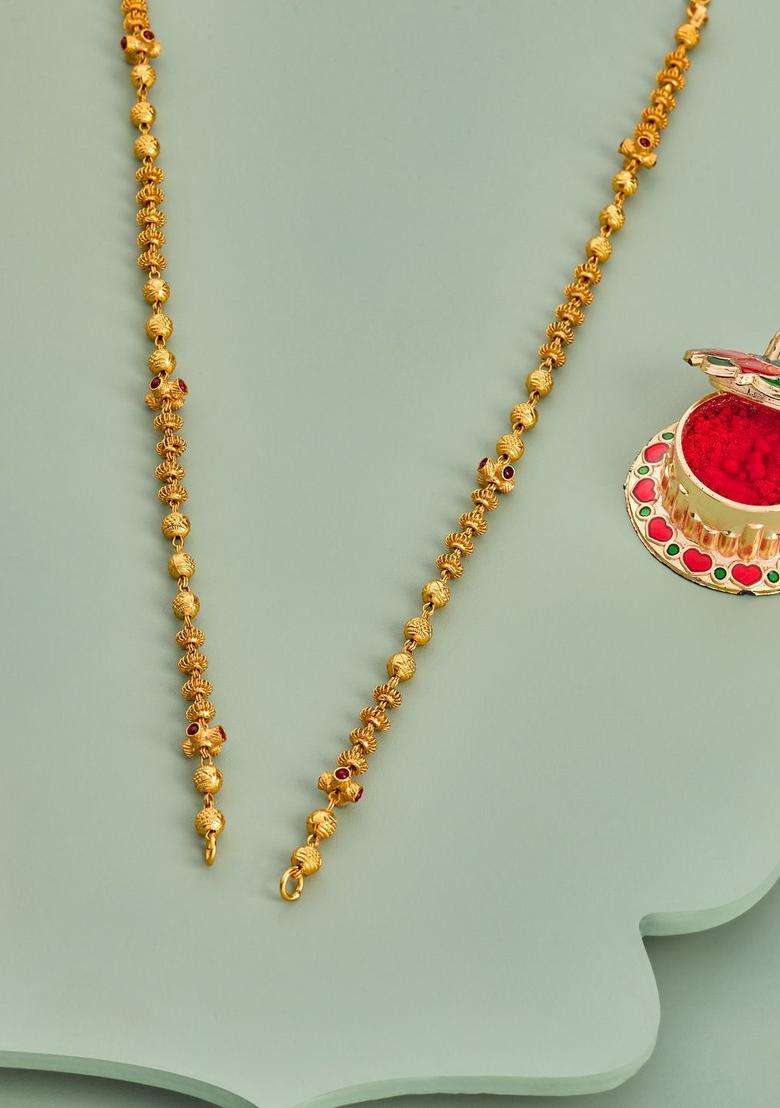92.5 Silver Gold-Plated Stone Studded 2-Side Pendant Chain for Women | Traditional Temple Jewellery for Wedding & Festive Wear | Gift for Her - Indya