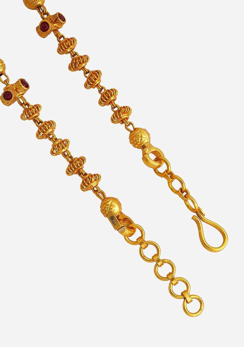 92.5 Silver Gold-Plated Stone Studded 2-Side Pendant Chain for Women | Traditional Temple Jewellery for Wedding & Festive Wear | Gift for Her - Indya