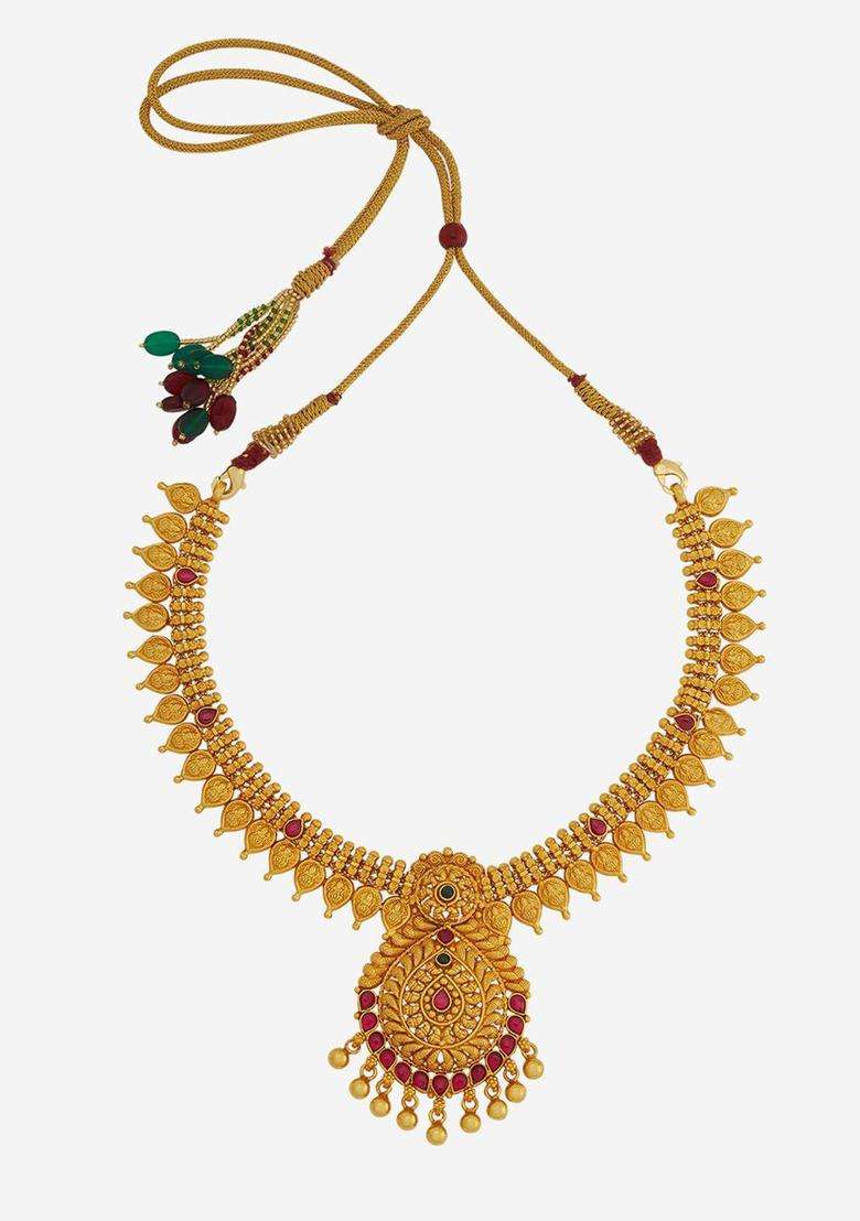 Embellished Bridal 92.5 Pure Silver Gold-Plated Temple Necklace for Women | Traditional Temple Jewellery for Wedding & Festive Wear | Gift for Her - Indya