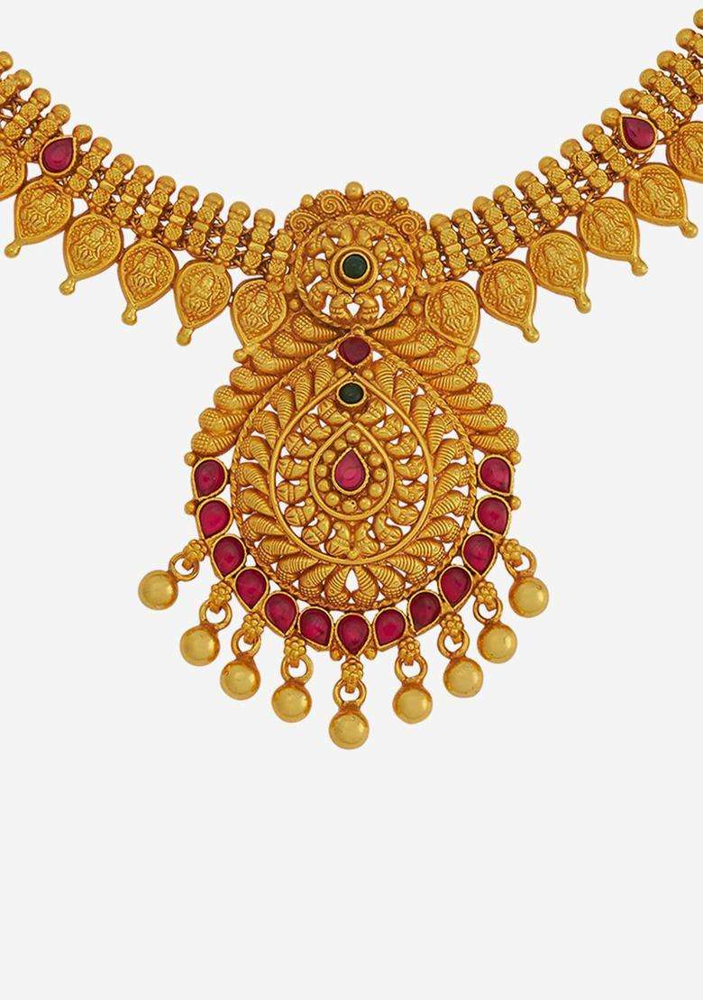 Embellished Bridal 92.5 Pure Silver Gold-Plated Temple Necklace for Women | Traditional Temple Jewellery for Wedding & Festive Wear | Gift for Her - Indya