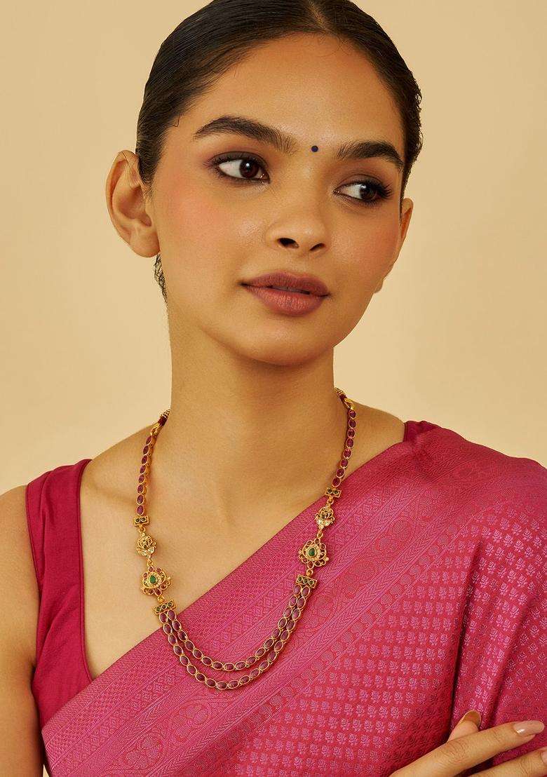 Gold-Plated Embellished Bridal 92.5 Pure Silver Temple Necklace for Women | Traditional Temple Jewellery for Wedding & Festive Wear | Gift for Her - Indya