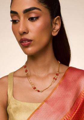 Temple Pearl Gold-Plated Stone-Studded Chain for Women | Traditional Temple Jewellery for Wedding & Festive Wear | Gift for Her