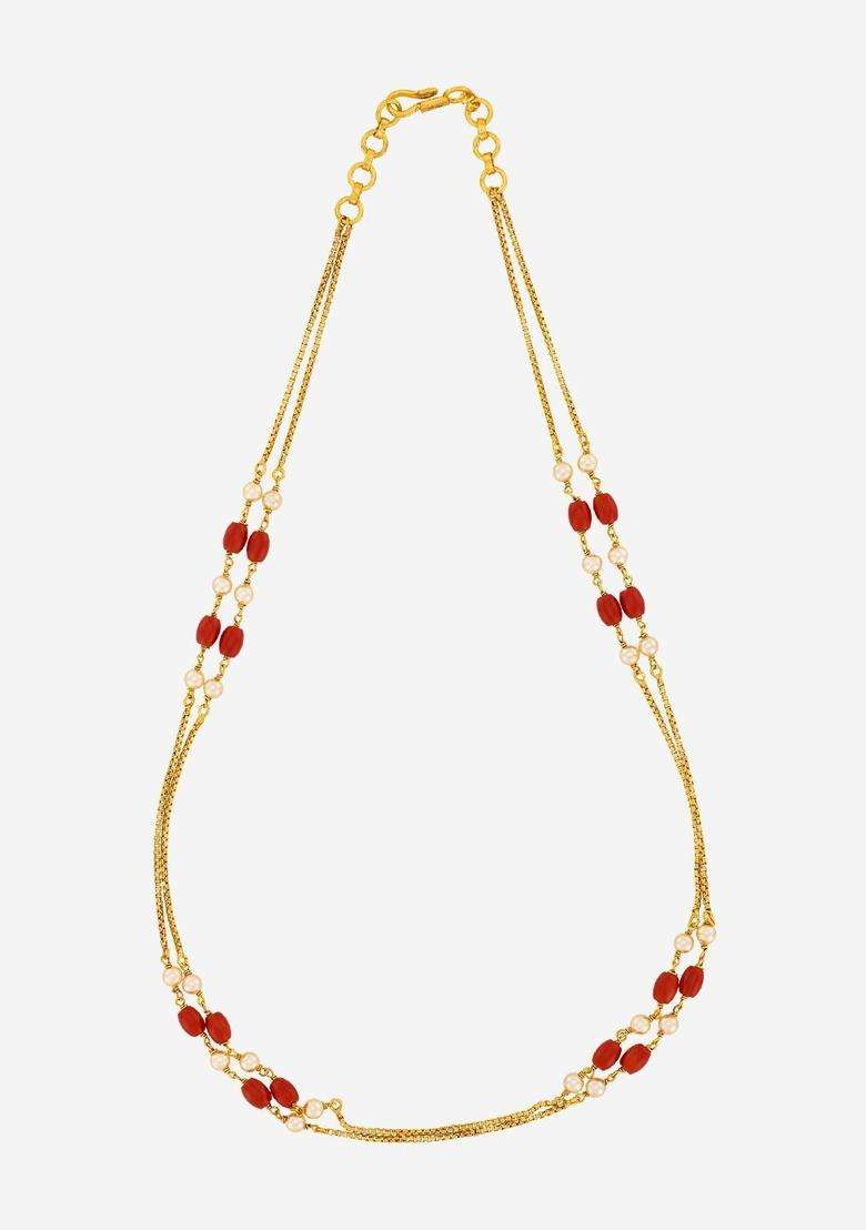 Temple Pearl Gold-Plated Stone-Studded Chain for Women | Traditional Temple Jewellery for Wedding & Festive Wear | Gift for Her - Indya