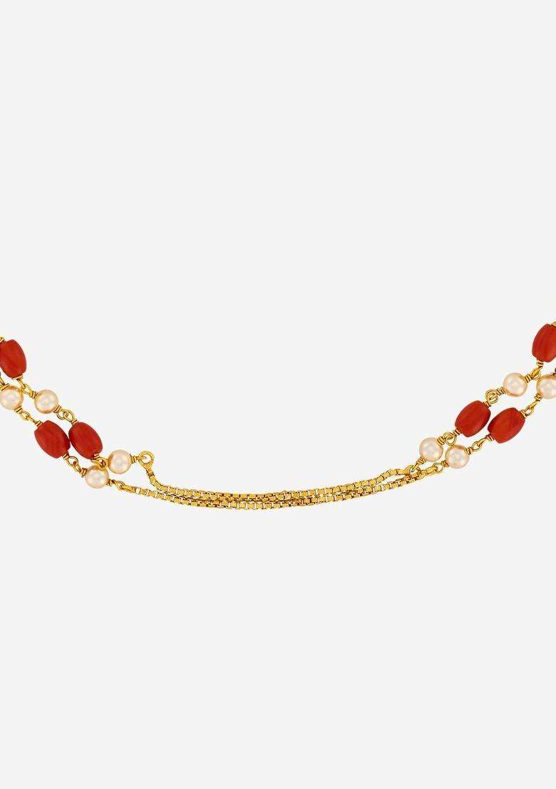 Temple Pearl Gold-Plated Stone-Studded Chain for Women | Traditional Temple Jewellery for Wedding & Festive Wear | Gift for Her - Indya