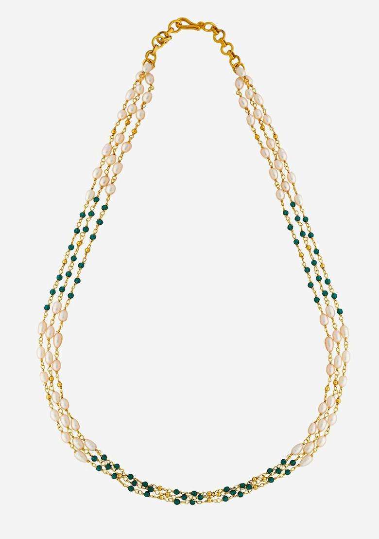 92.5 Pure Silver Gold-Plated Pearls Temple Necklace for Women | Traditional Temple Jewellery for Wedding & Festive Wear | Gift for Her - Indya