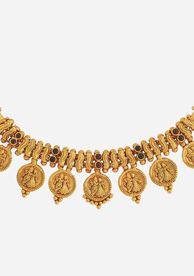 Embellished Bridal 92.5 Silver Gold-Plated Temple Necklace for Women | Traditional Temple Jewellery for Wedding & Festive Wear | Gift for Her - Indya