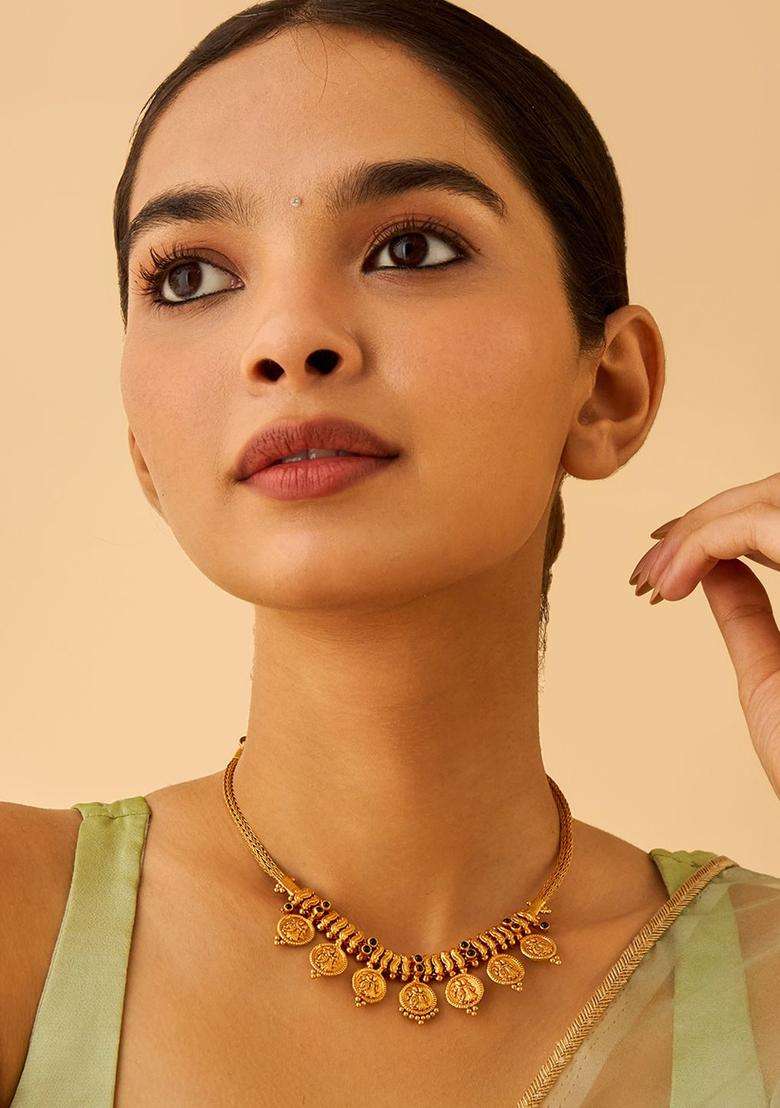 Embellished Bridal 92.5 Silver Gold-Plated Temple Necklace for Women | Traditional Temple Jewellery for Wedding & Festive Wear | Gift for Her - Indya