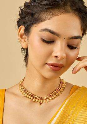 92.5 Pure Silver Gold-Plated Stone Studded Temple Necklace for Women | Traditional Temple Jewellery for Wedding & Festive Wear | Gift for Her